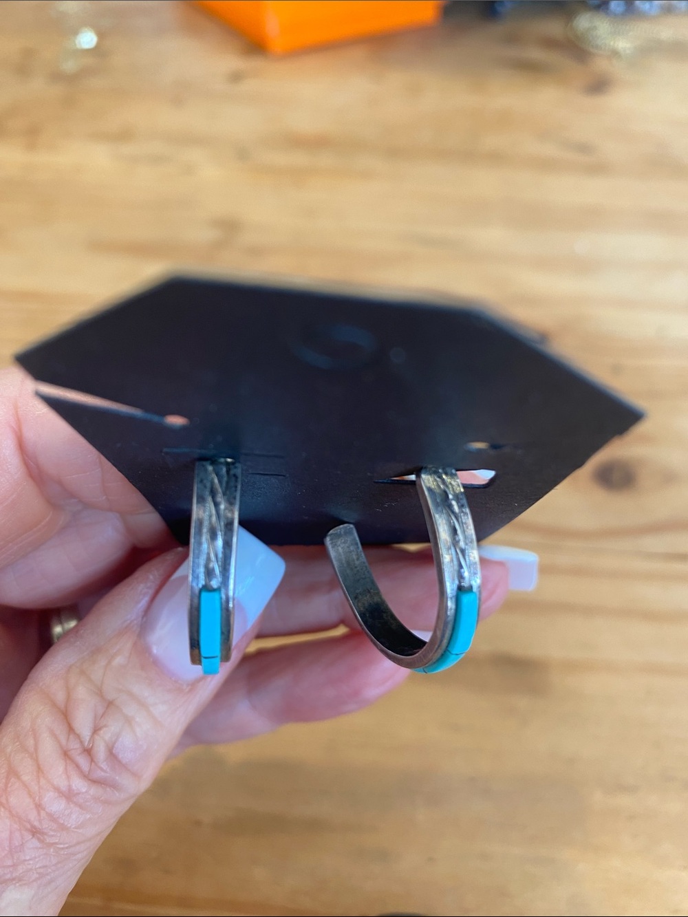 Sterling Silver Turquoise Inlay Hoop Earrings - Women Jewelry - Picture 4 of 6